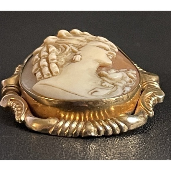 Gold Filled Shell Cameo Brooch Pendant Hand Carved 1/20 12k GF Vintage - Picture 2 of 14